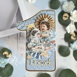 Kartka URODZINY ROCZEK chłopiec z pieskiem Kartka URODZINY ROCZEK chłopiec z pieskiem